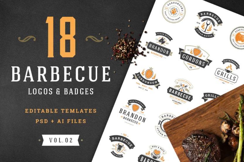 Editable Barbecue Logos Set