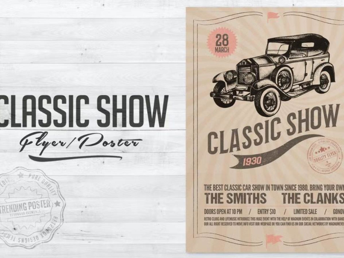 Instant Download Photoshop template 3 Versions Classic Car Show Flyer EDITABLE Event Flyer 3 PSD Files & 2 Jpeg FIles