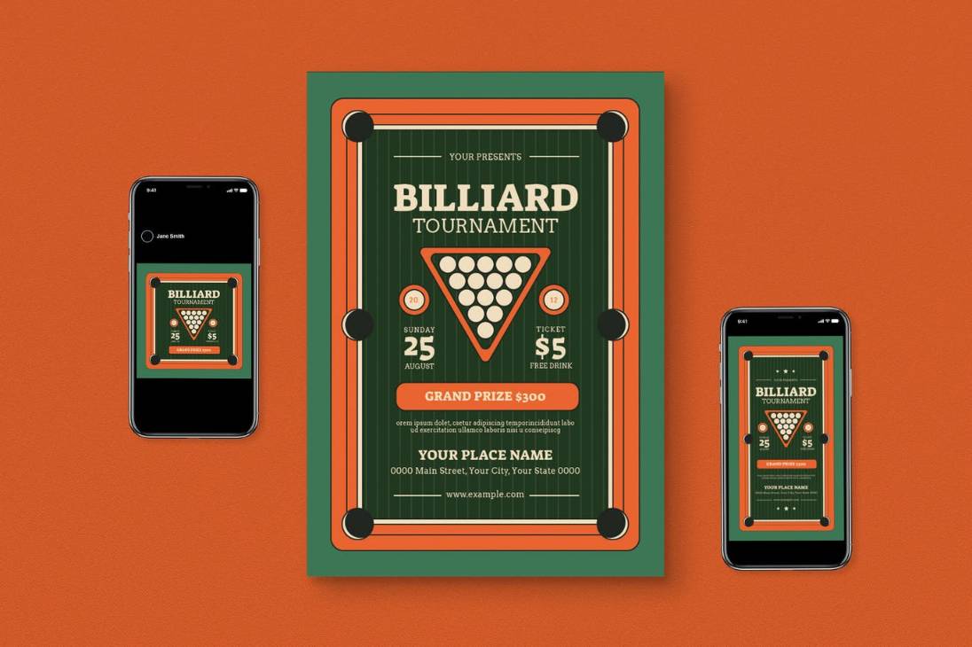Fully Customizable Billiard Tournament Poster