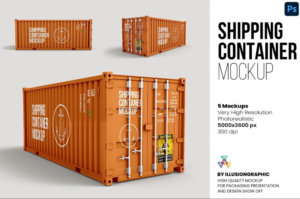 High Resolution Container Mockup PSD