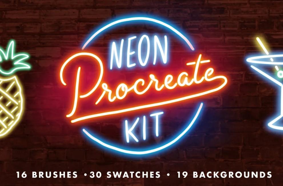 Neon Lettering Procreate Kit