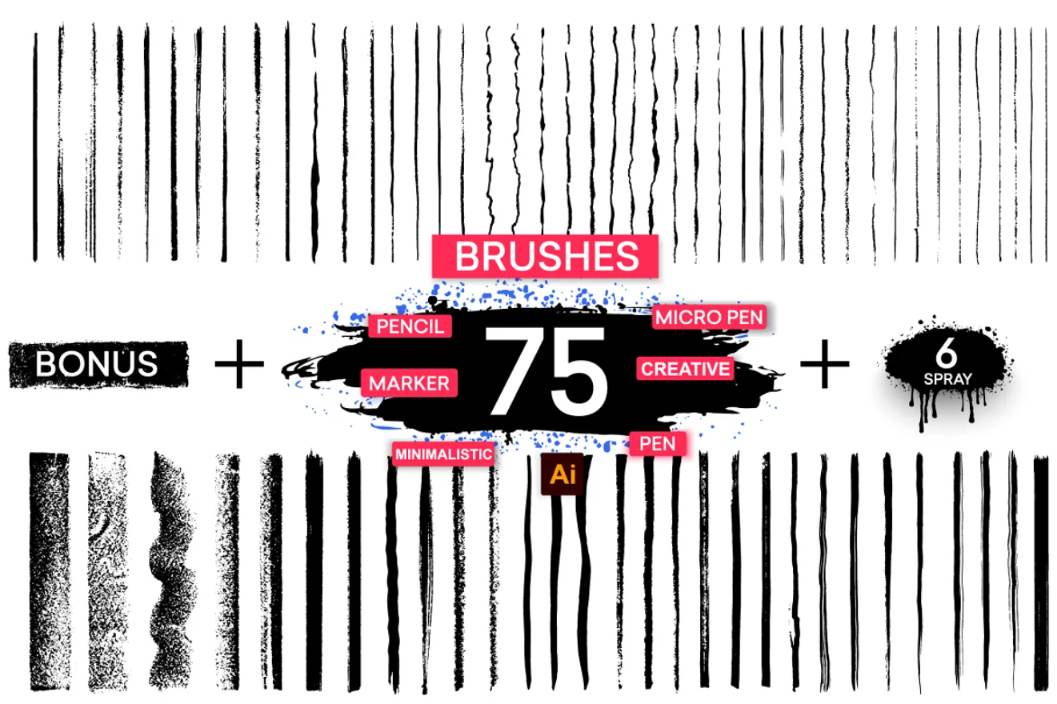 75 Unique Grunge Style Paint Stroke Brushes Set