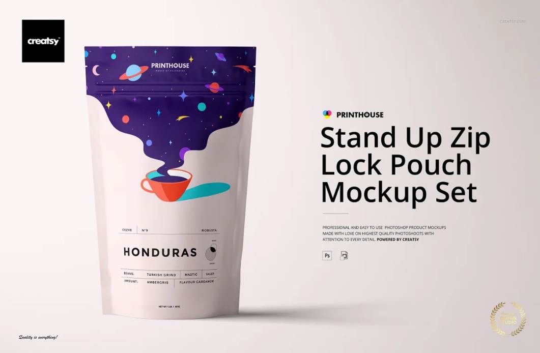 Realistic Standing Zip Lock Pouch Mockup