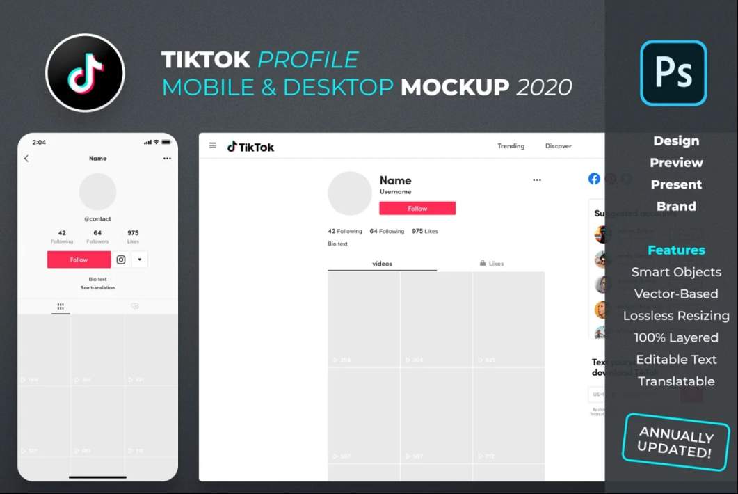 Tiktok Profile Mobile and Desktop Mockup PSd
