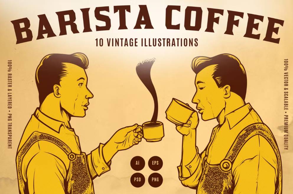 10 Vintage Barista Illustrations