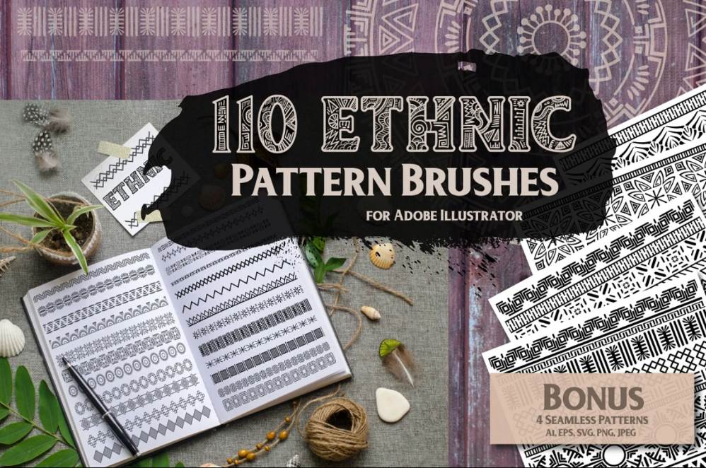 110 Ethnic Pattern Brushes Set