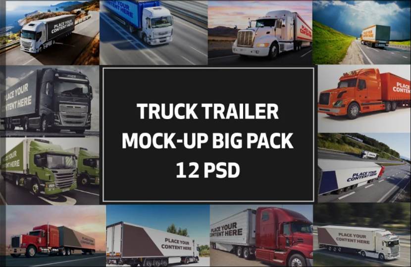 12  Unique Truck Trailer Mockups Set