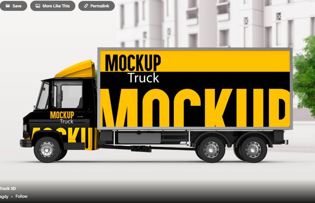 3D Box Truck Trailer Mockup