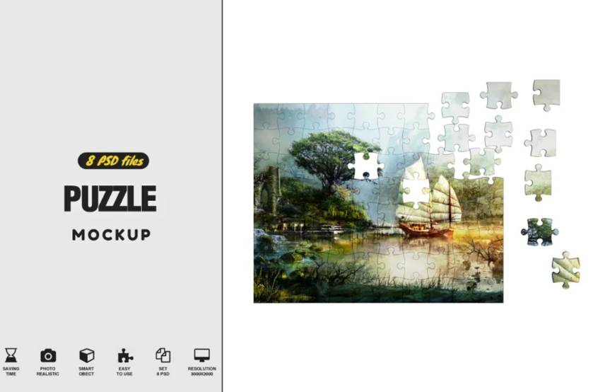 8 Unique Puzzle Mockup PSD