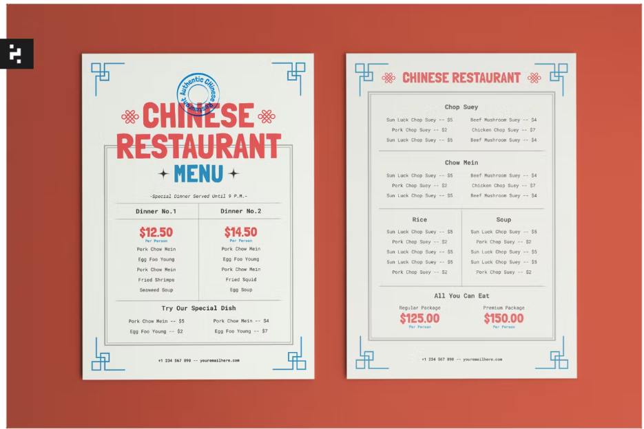 A4 Chinese Restaurant Menu Design