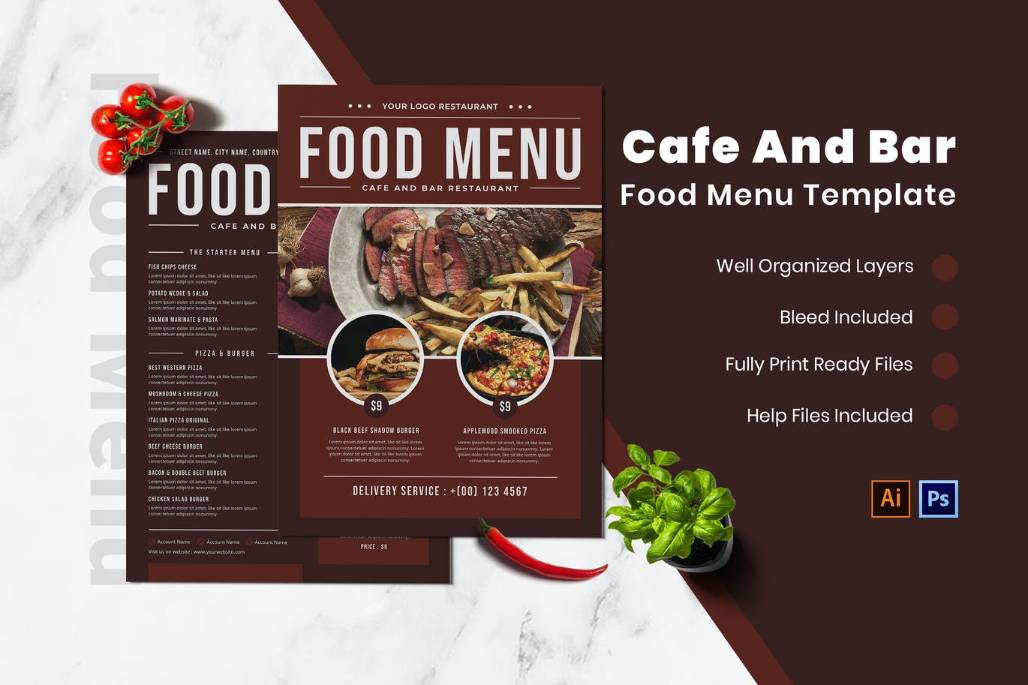 Cafe and Bar Menu Card Design