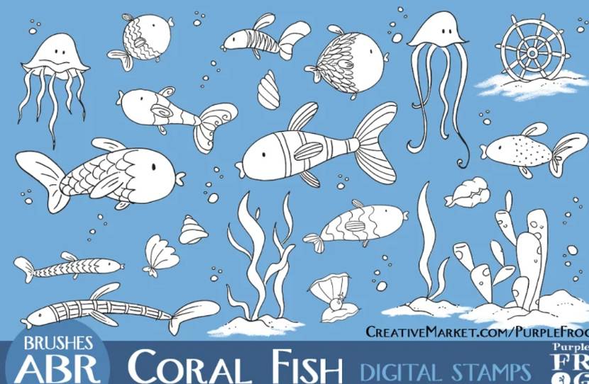 Coral Fish Stamp and Brushes