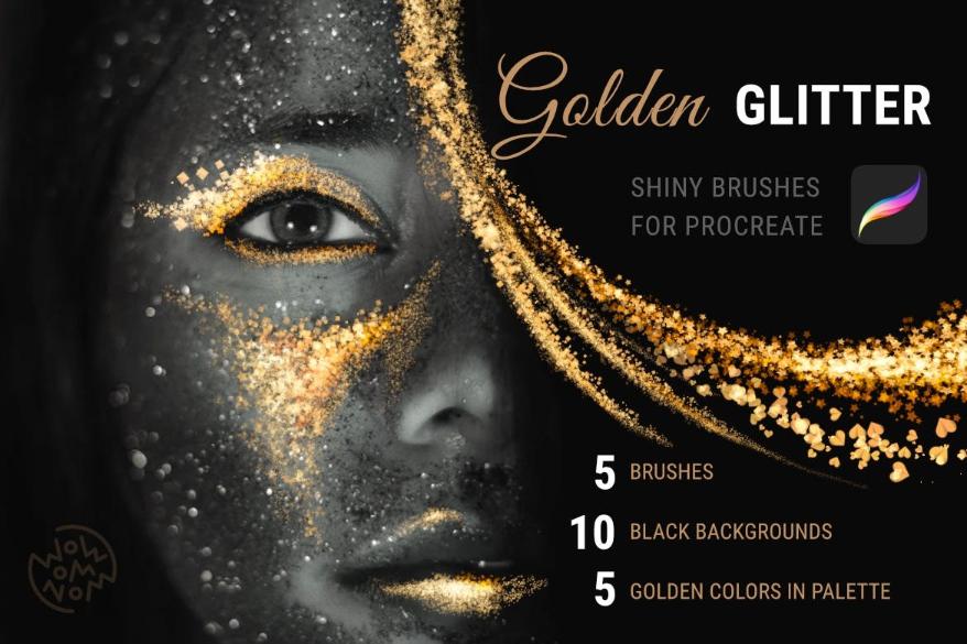 Golden Glitter Brushes for Procreate