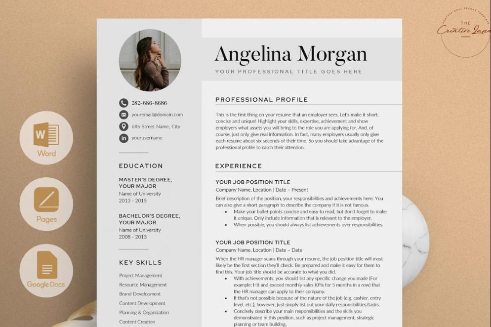 Professional Resume With Photo Template