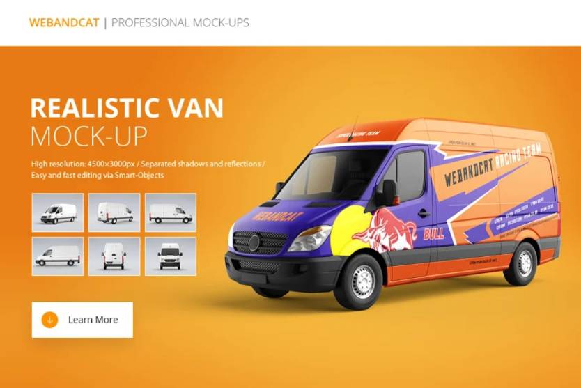 Realistic Van Branding PSD