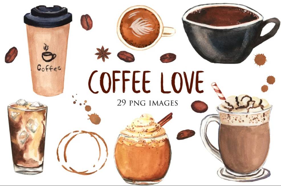 Watercolor Style Coffee Illustrations