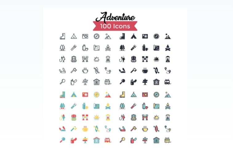 100 Adventure Vector Icons Set