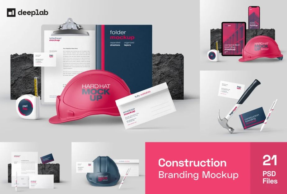 21 Construction Branding Mockups Set