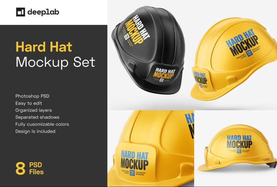 8 Construction Hat Mockups Set