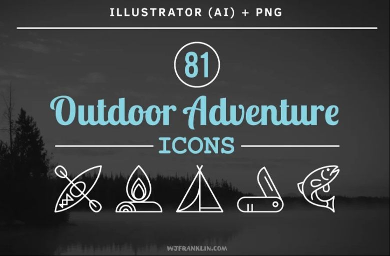 81 Outdoor Adventure Icons Set