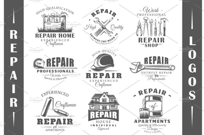 9 Repair Logo Designs Set