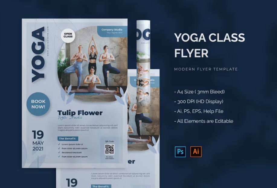 Ai and PSD Yoga Flyer Design