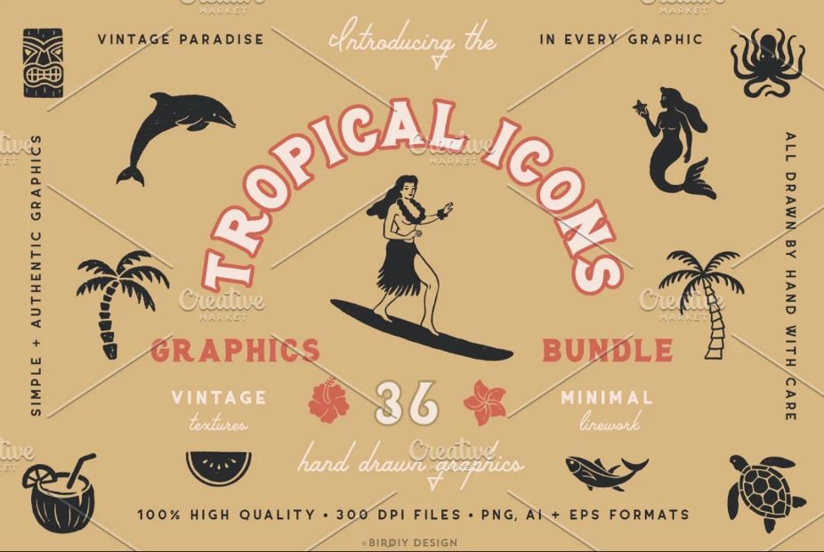 Hand Drawn Tropical Icons Set