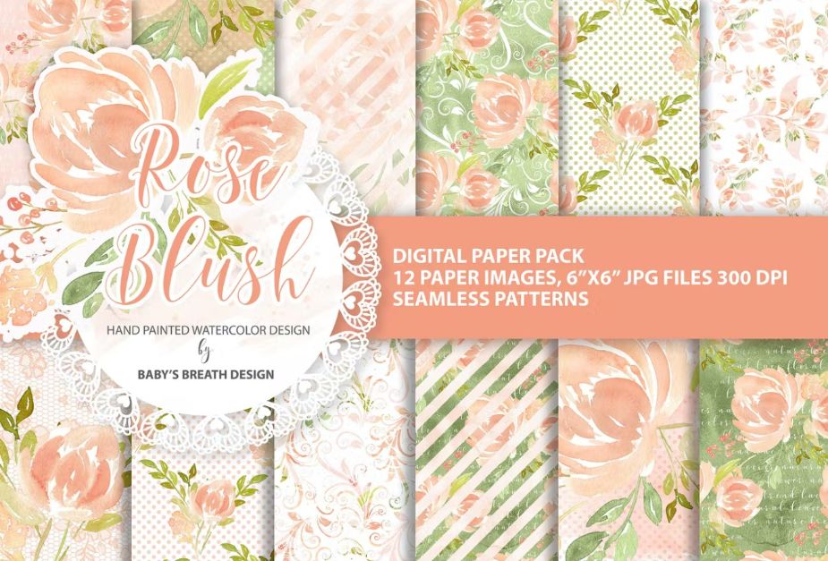 Rose Blush Digital Paper Pack