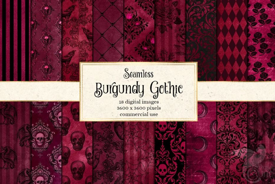 Seamless Burgundy Gothic Digital Papers
