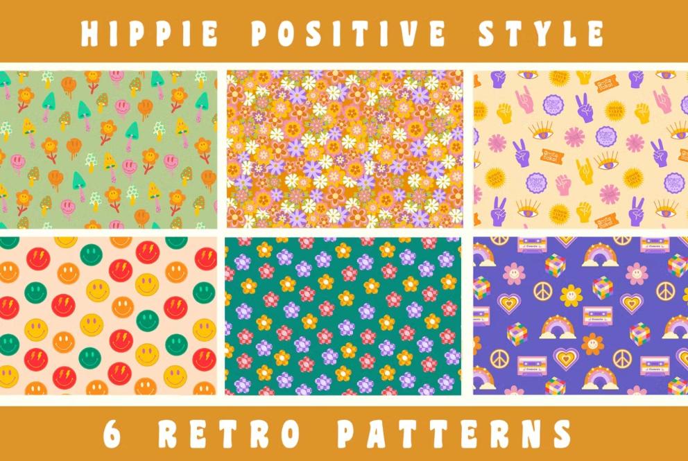 6 Retro Hippie Background Designs