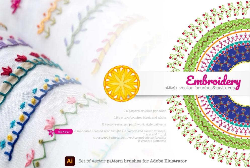 Creative Embroider Vector Brushes Set