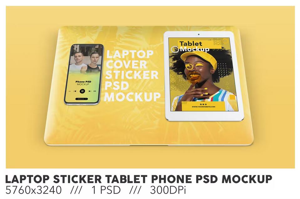 Laptop-table-phone-sticker-psd-mockup