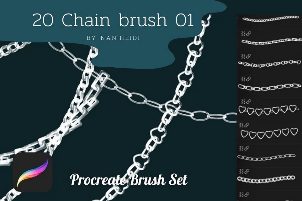 Procreate decorative chain brushes showcased on photoshop sidebar