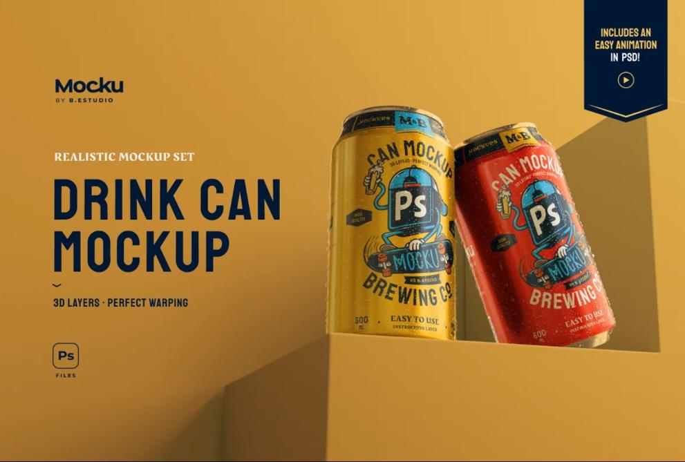 Realistic Drink Can Mockup PSD