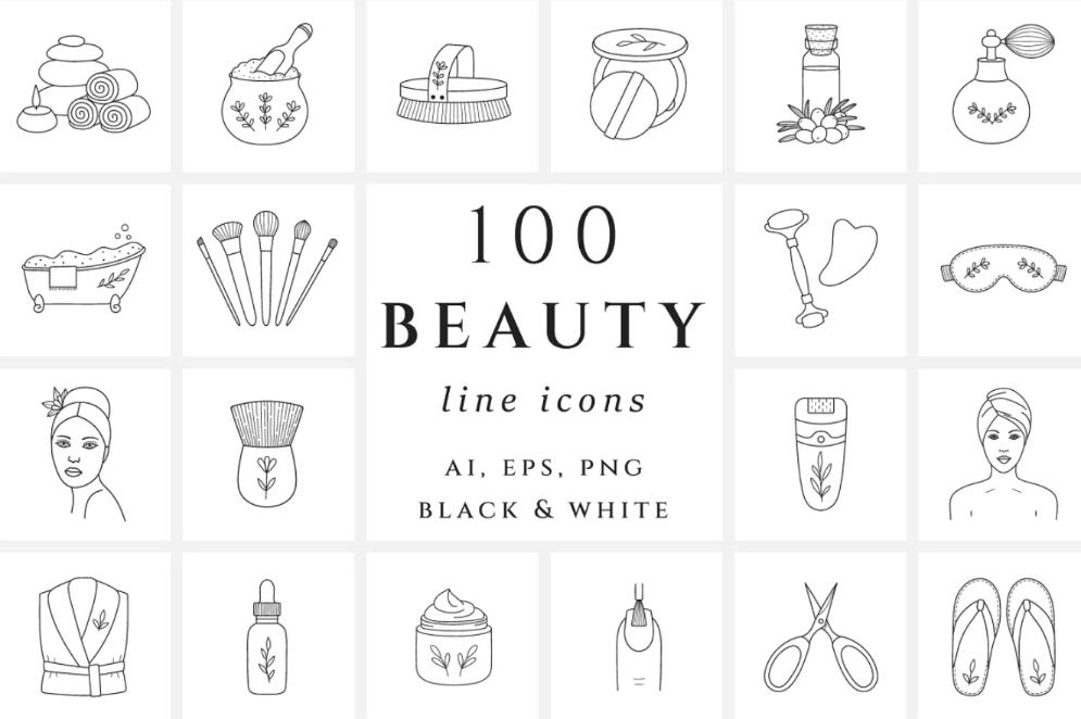 100 Beauty Line Icons Set
