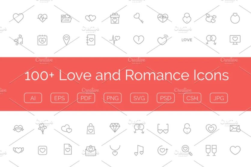 100 Love and Romance Icons Set