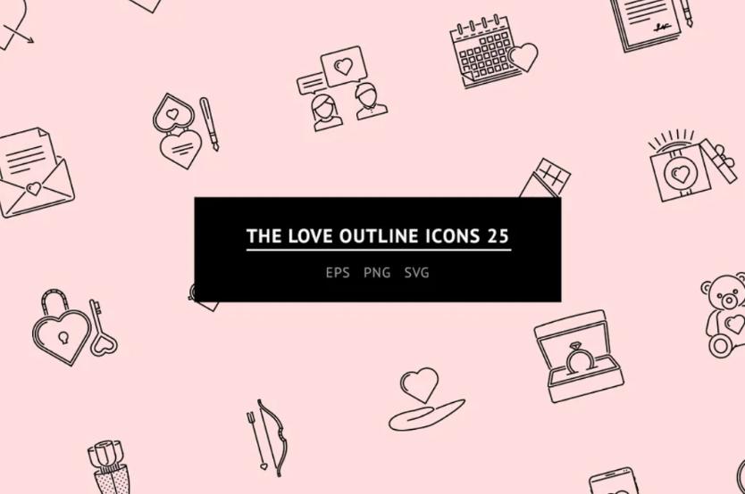 25 Outline Love Icons Set