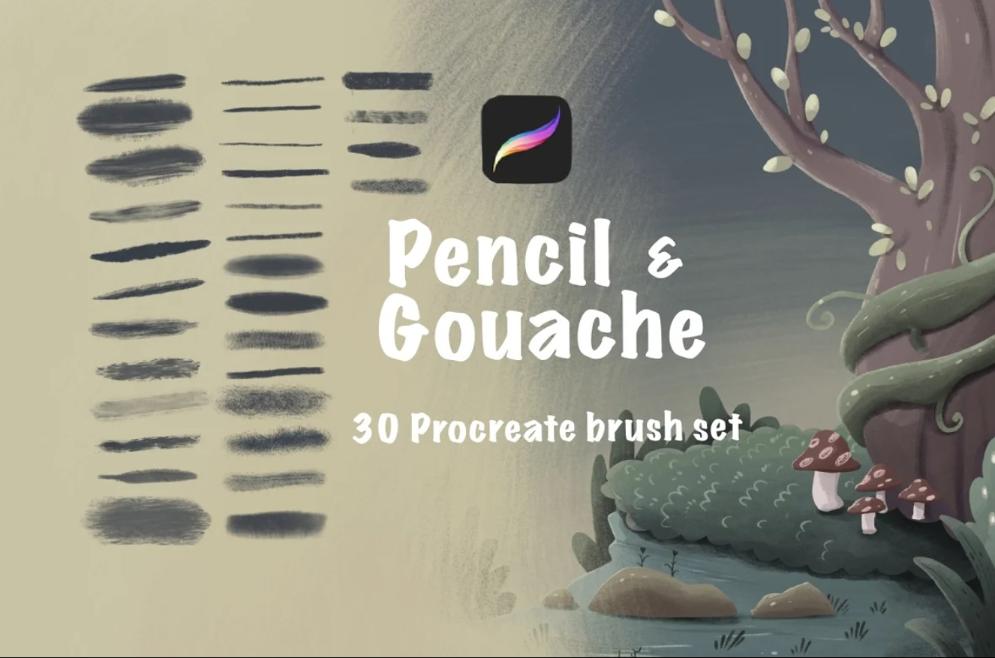 Pencil and Gouache Brushes Set