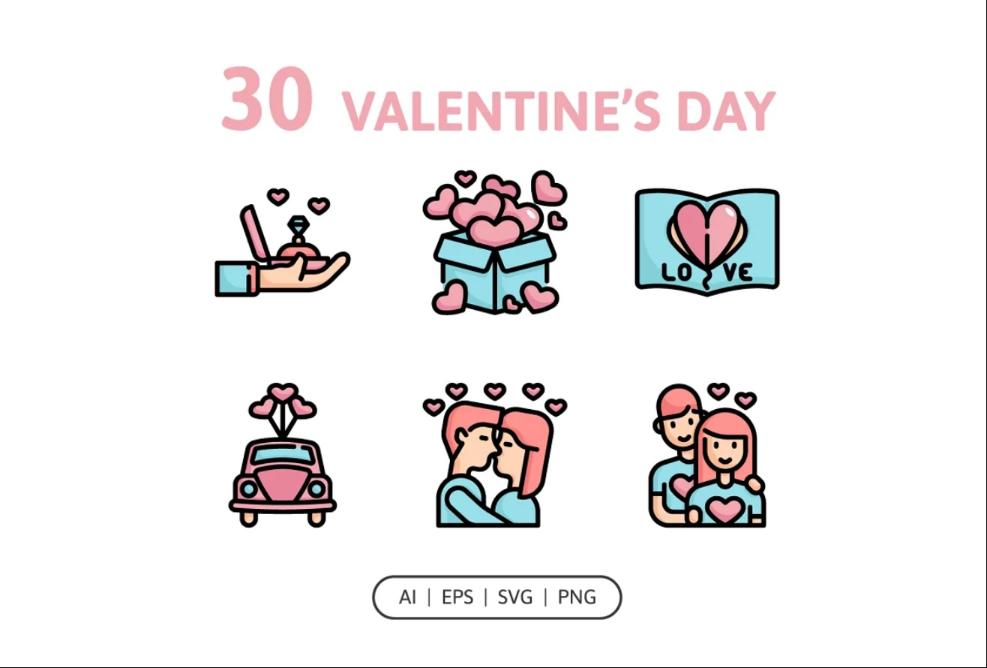 30 Valentines Day Icons Set