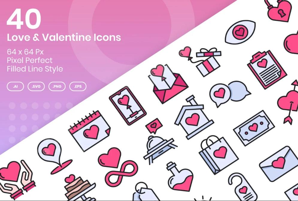 40 Love and Valentine icons