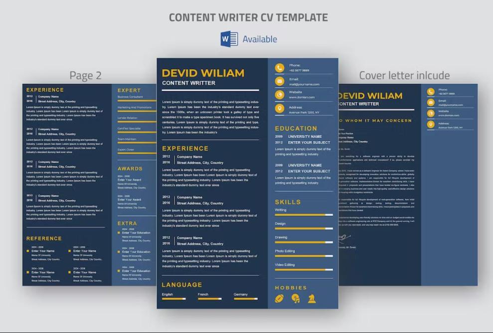 Two Page Content Writer Resume Template