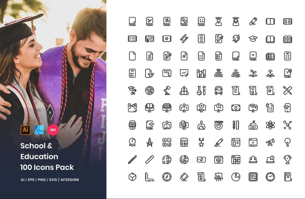 100 School and Education Icons Pack