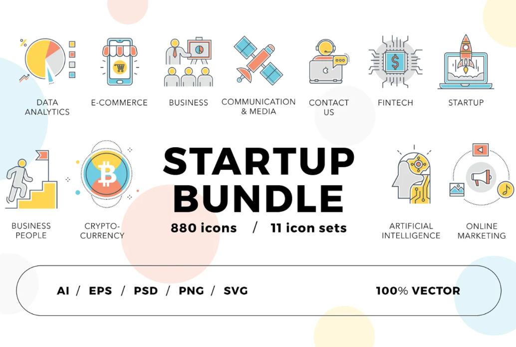 100% Vector Startup Icons Bundle