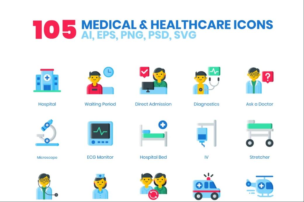 105 Medical and Health Care Icons