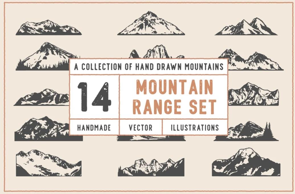 14 Hand Drawn Mountain Vectors