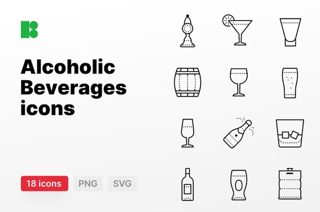 18 Alcoholic Beverages Icons