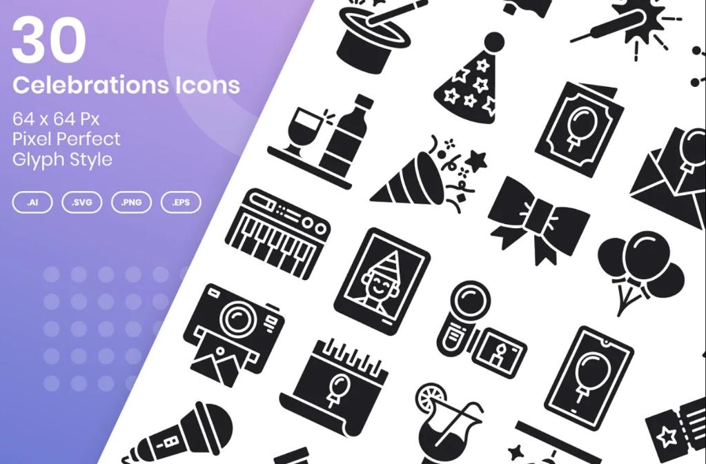 30 Professional Celebration Icons Set