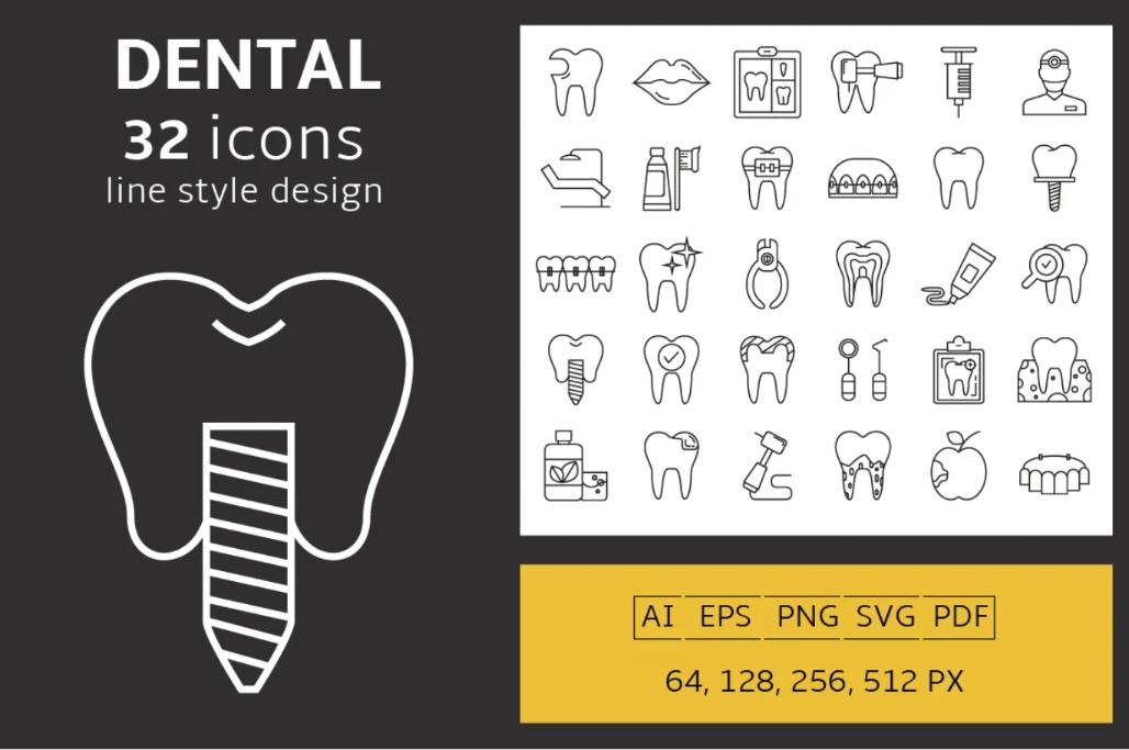 32 Dental Care Icons Set