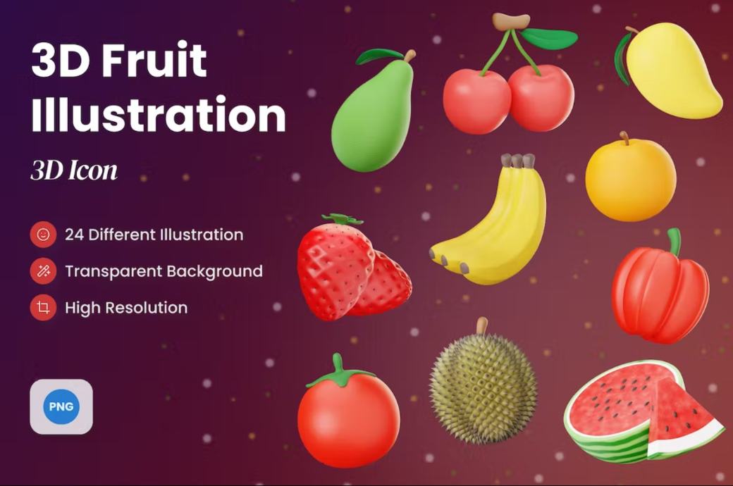 3D Fruit Vector Icons Set