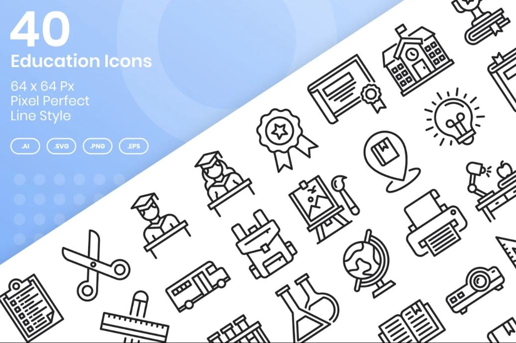 40 Education Line Icons Set